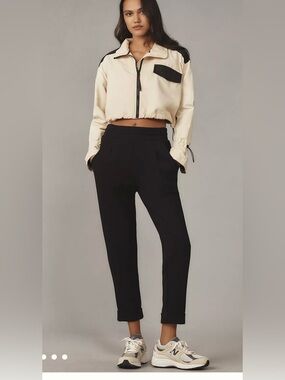 Varley Double Soft Black Relaxed Track Pants Rolled Ankle Cuffs